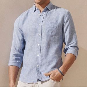UNTUCKit Vin Santo 100% Linen Mens Wrinkle Resistant Button Down Shirt Blue XXL